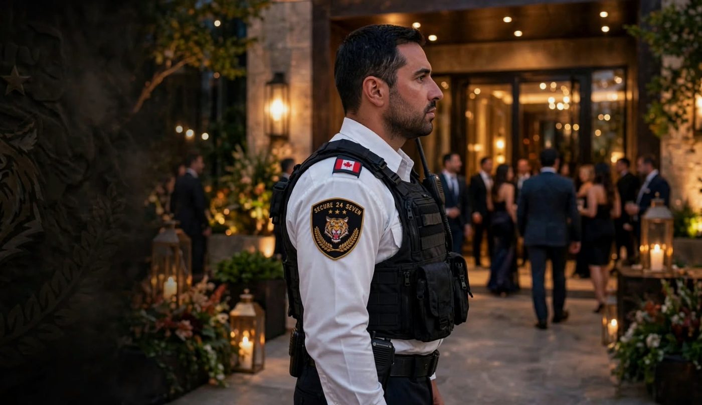 Security officer at an event venue entrance